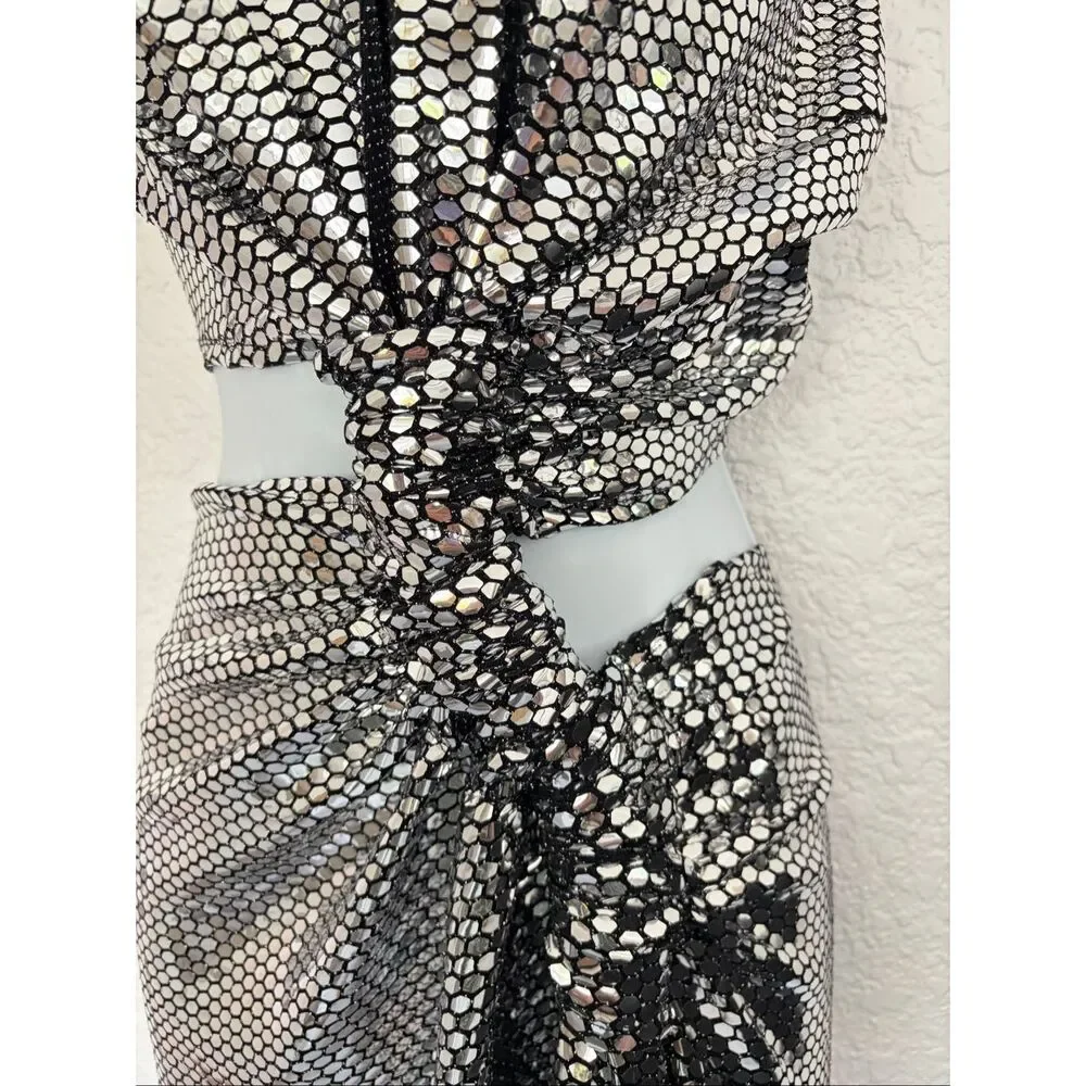 Sid Neigum Disco Tripple Loop Dress in Mirrored Silver Size S